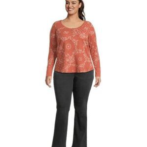 Terra & Sky Women's Plus Size Waffle‎ Henley Tee with Long Sleeves, Size 1X